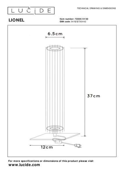 Lucide LIONEL - Lampe de table - 1xE27 - Noir - TECHNISCH